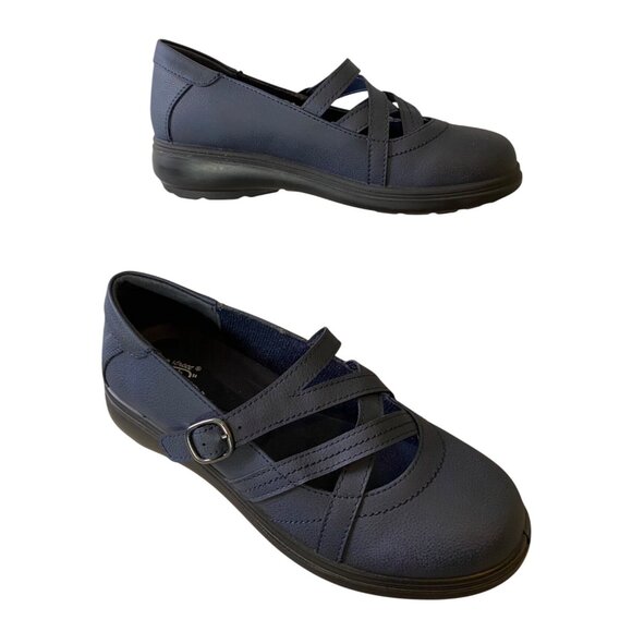 Easy Street Navy Leather Comfort Mary Jane Shoes Buckle Strap Cushioned 7.5 WW - Picture 2 of 9